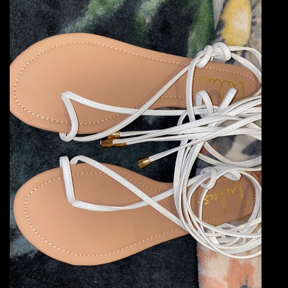Never worn. Lulus white lace-up flat sandals. - Picture 6 of 8